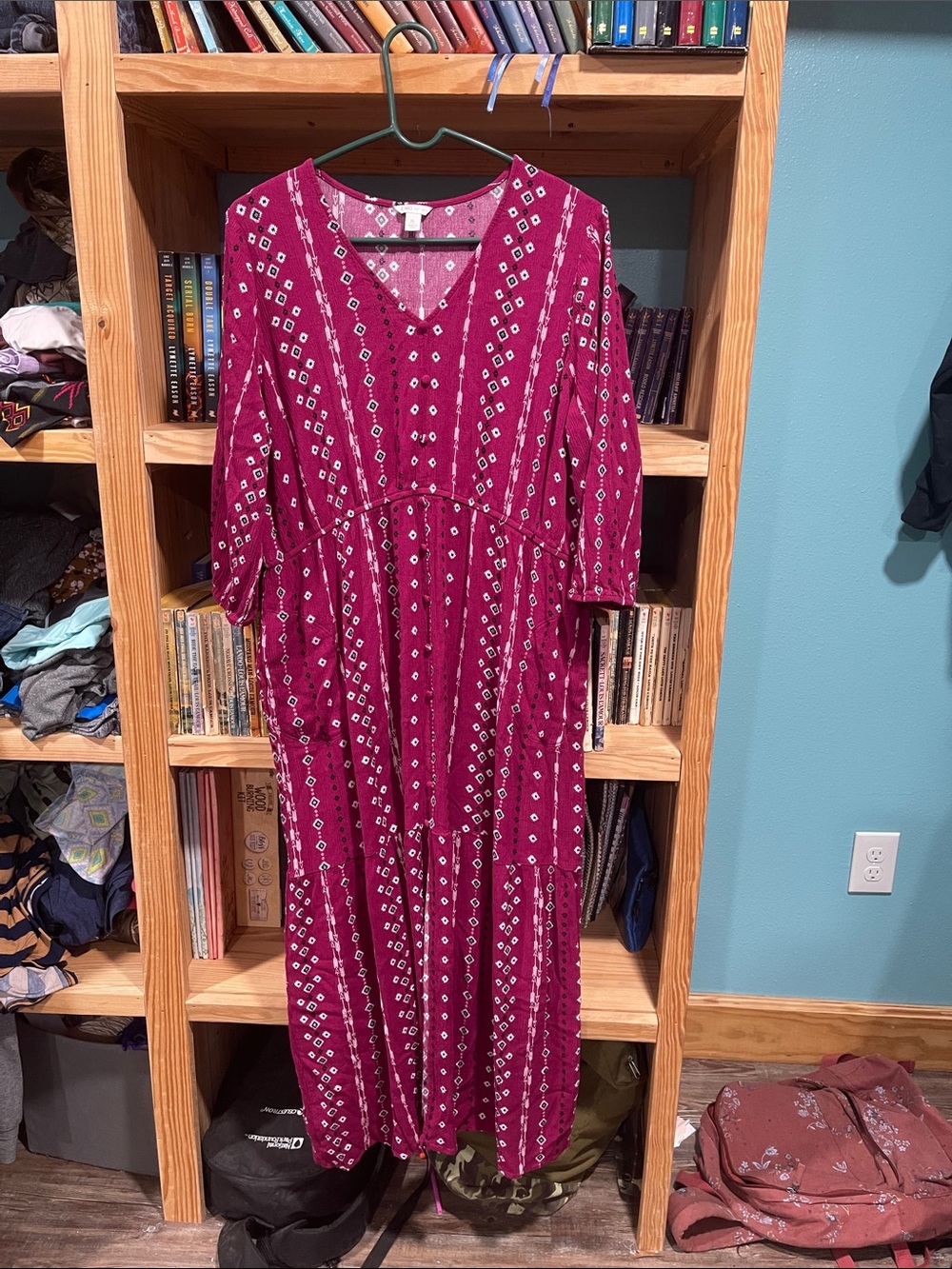 Cato Magenta Printed V-Neck Maxi Dress